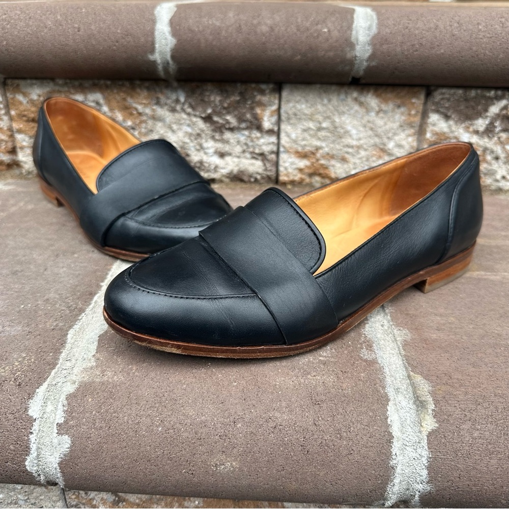 Sezane Black Leather Almond Toe “Michel” Leather Sole Loafer EU 37